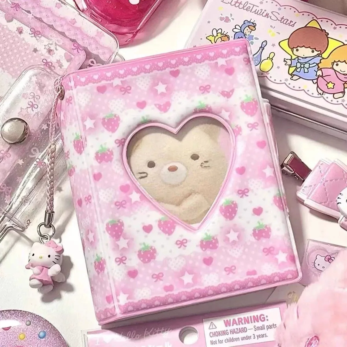 

Kawaii Strawberry Heart Card Holder, Pink Cute 3" Photo Album for K-POP Collection, Single Pocket Idol Card Case