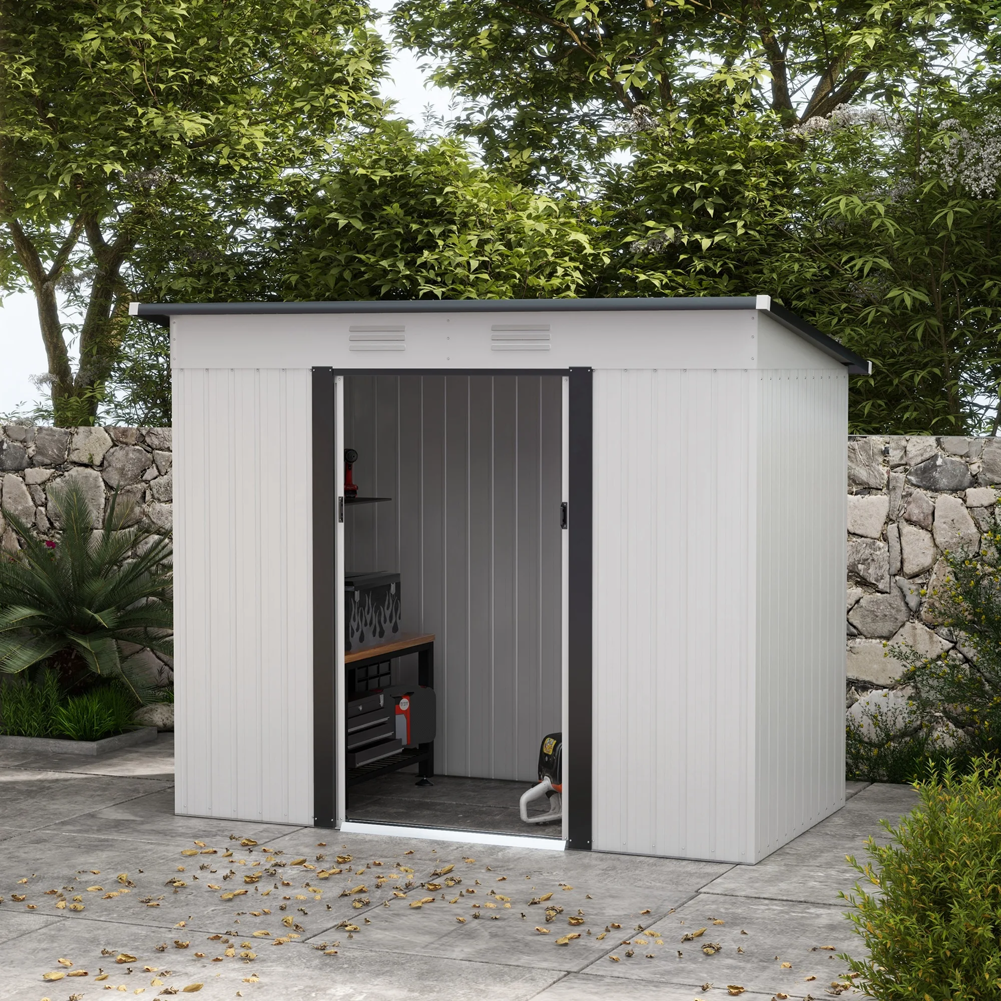 8' X 4' Metal Outdoor Storage Tool Garden Shed W/ 2 Air Vents for Backyard