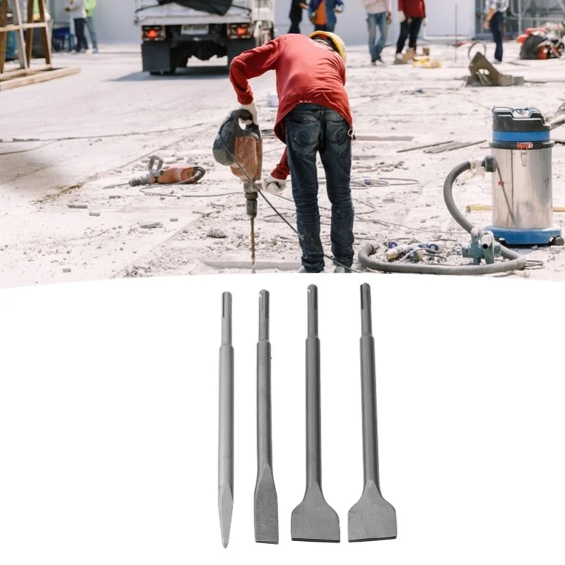 

4Pcs Round Shank Chisel Bit Pointed Flat Electric Hammer Chisel Bit Kit For Concrete Structure
