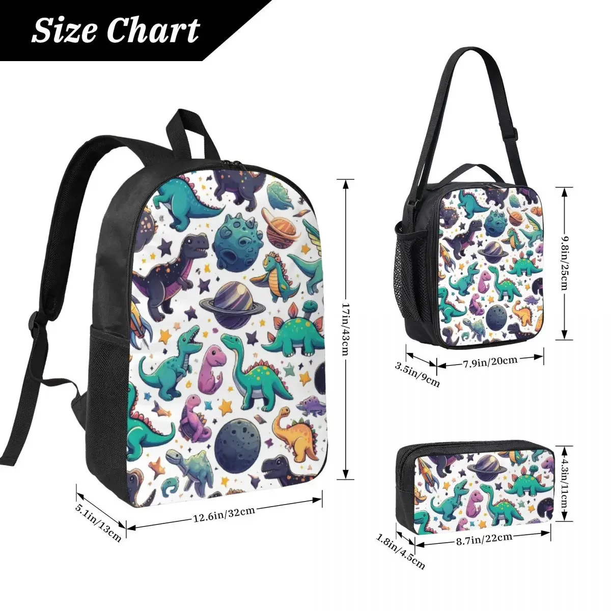 Dinosaur Dinosaurs In Space Backpack Student Boys Girls BookBag School Bag Shoulder Bags 3ps Insulated Lunch Bag Pencil Case