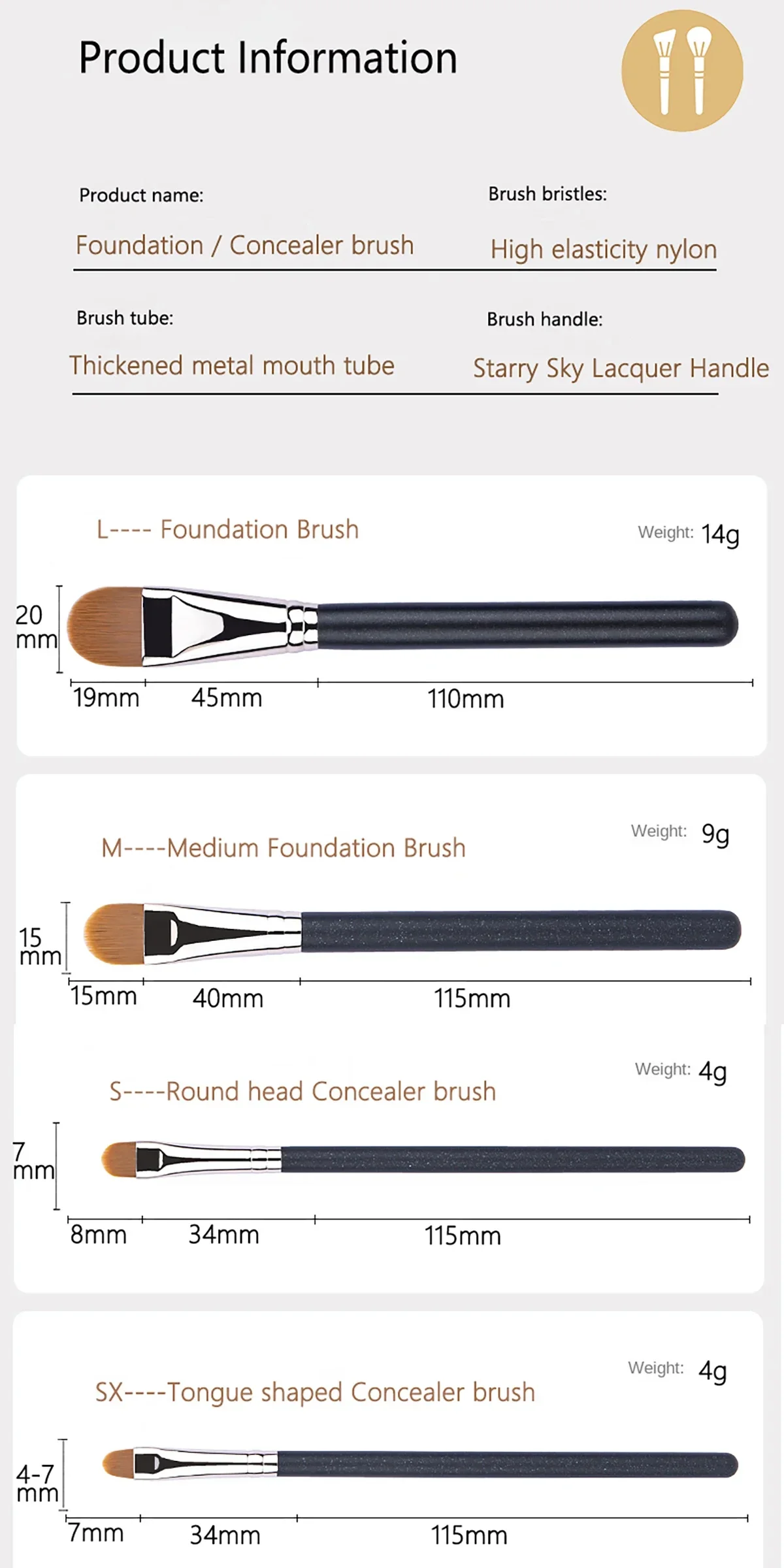 4 Arten von verbessertem, ultradünnem Foundation-Concealer-Make-up-Pinsel, professionelles Make-up-Werkzeug für flüssige Foundation-Creme, Concealer – Detail 7