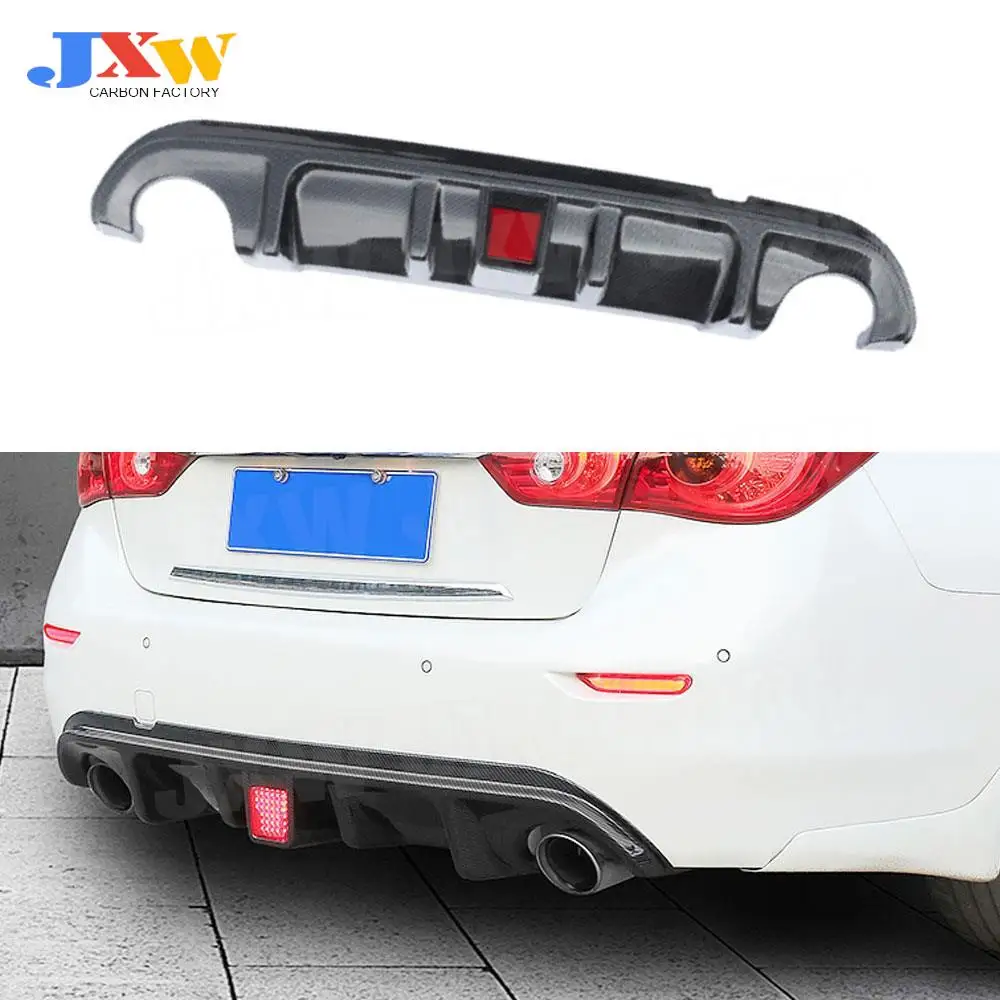 

ABS Gloss Black Carbon Fiber Car Rear Bumper Diffuser Lip Spoiler With LED Light For Infiniti Q50 Q50S 2014-2017 Car Decoration