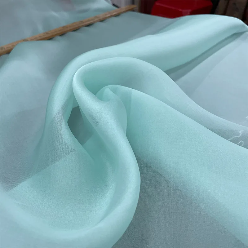 138CM Wide 12MM Thin Solid Color Blue Green Silk Organza Fabric for Bubble Dress DIY Clothing Decoartion Stiff Fabric Y194