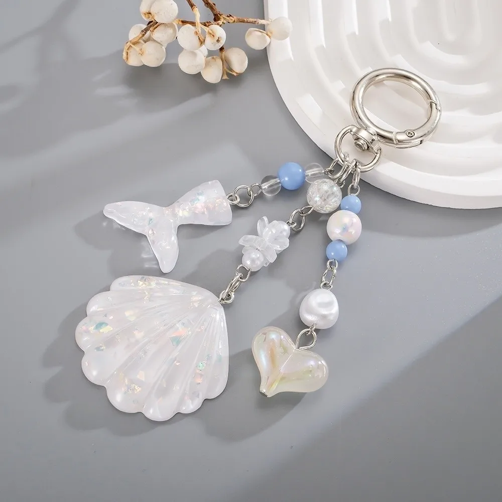 Beaded Shell Shell Phone Charm Glitter Sequins Shining Shell Mermaid Keychain Fishtail Sequin Heart Shining Shell Pendant