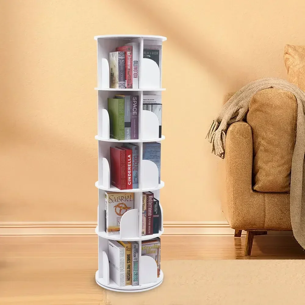

Freestanding 5-Tier Bookshelf – 360° Rotating Storage & Display Rack