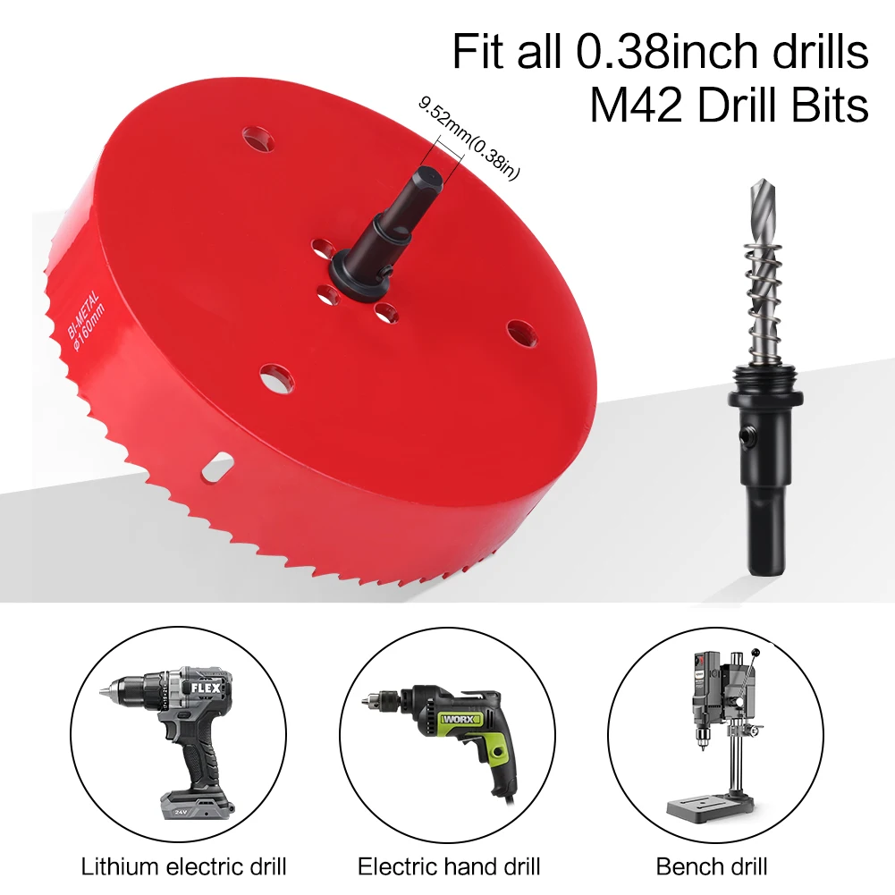 Sierra de agujero de acero M42 HSS, broca bimetálica para aluminio, hierro y acero inoxidable, herramientas de corte de madera DIY, 100-200mm, 1 unidad