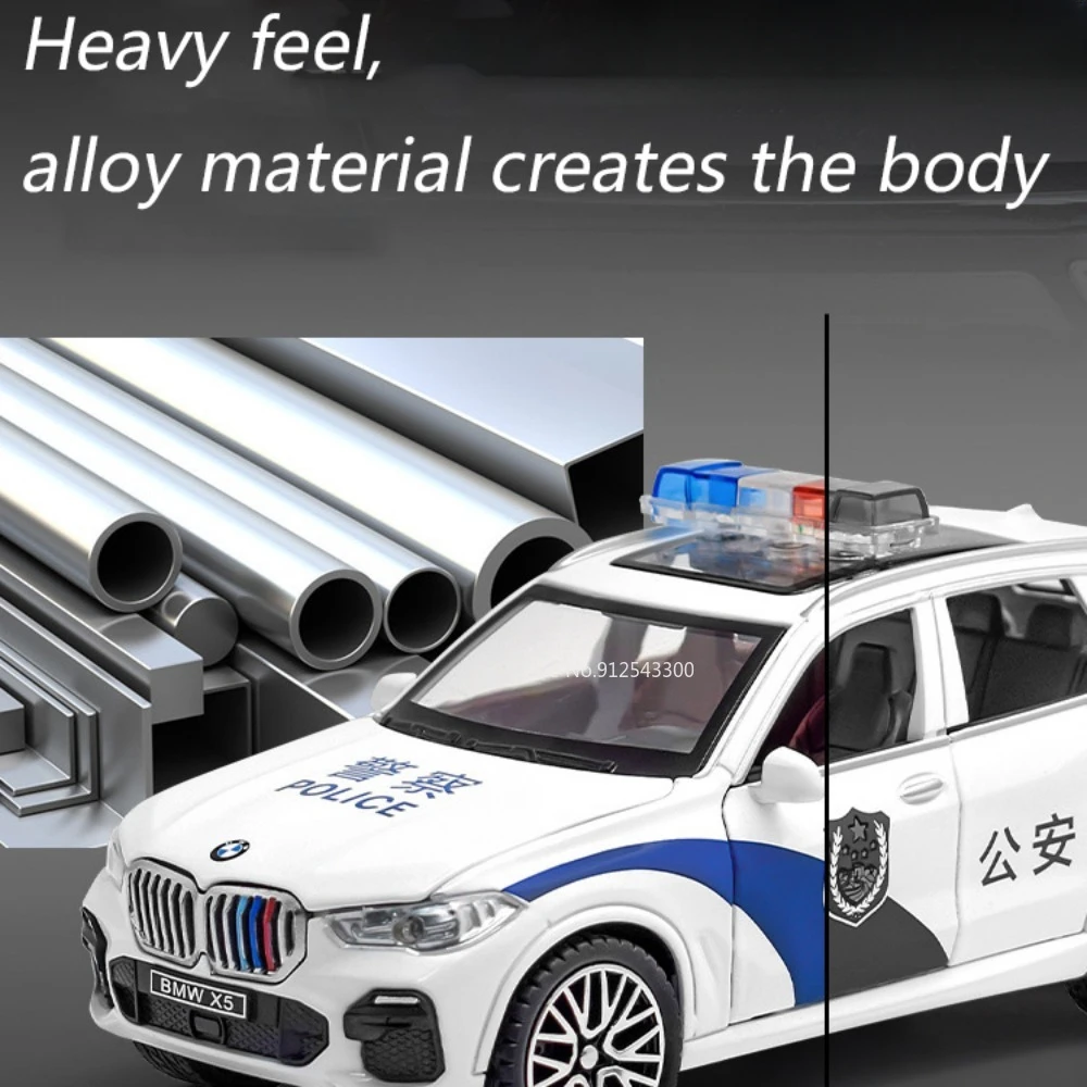 1/32 X5 Police Car Model Alloy Diecast Toy SUV Sound Light Pull Back Model Car Toy for Boys Birthday Gifts Collection Decoration