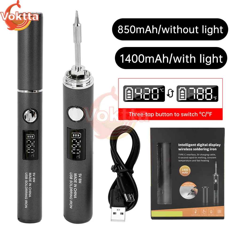 

USB Soldering Iron Adjustable Temperature 260-420℃ Electric Soldering Iron Kit 850mAh/1400mAh Battery Solder Welding Iron Tool