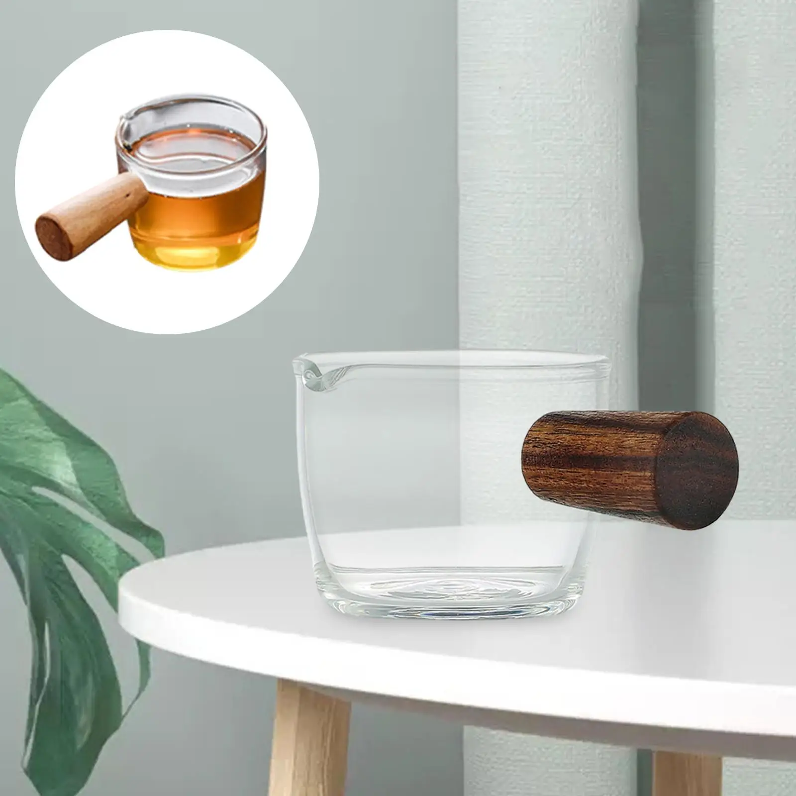 

50ml Espresso Measuring Glass Jug Cup Wooden Handle Anti Scald Handle