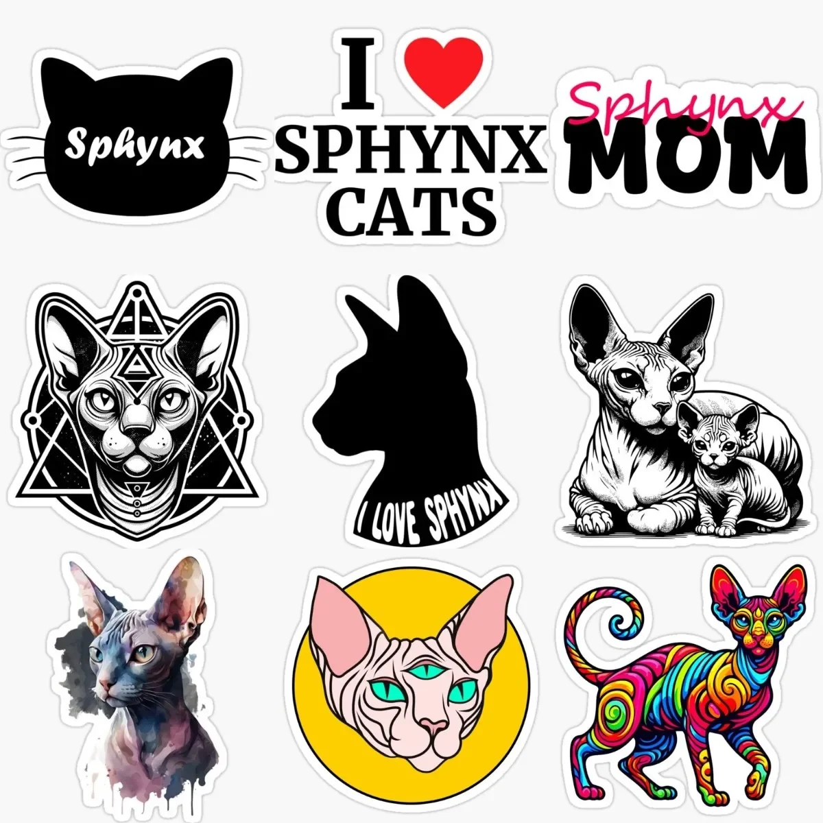

Canadian Hairless Cat Sphynx Cat Pets PVC Waterproof Stickers for Decorate Car Van Wall Window Table Bicycle Helmet Decal