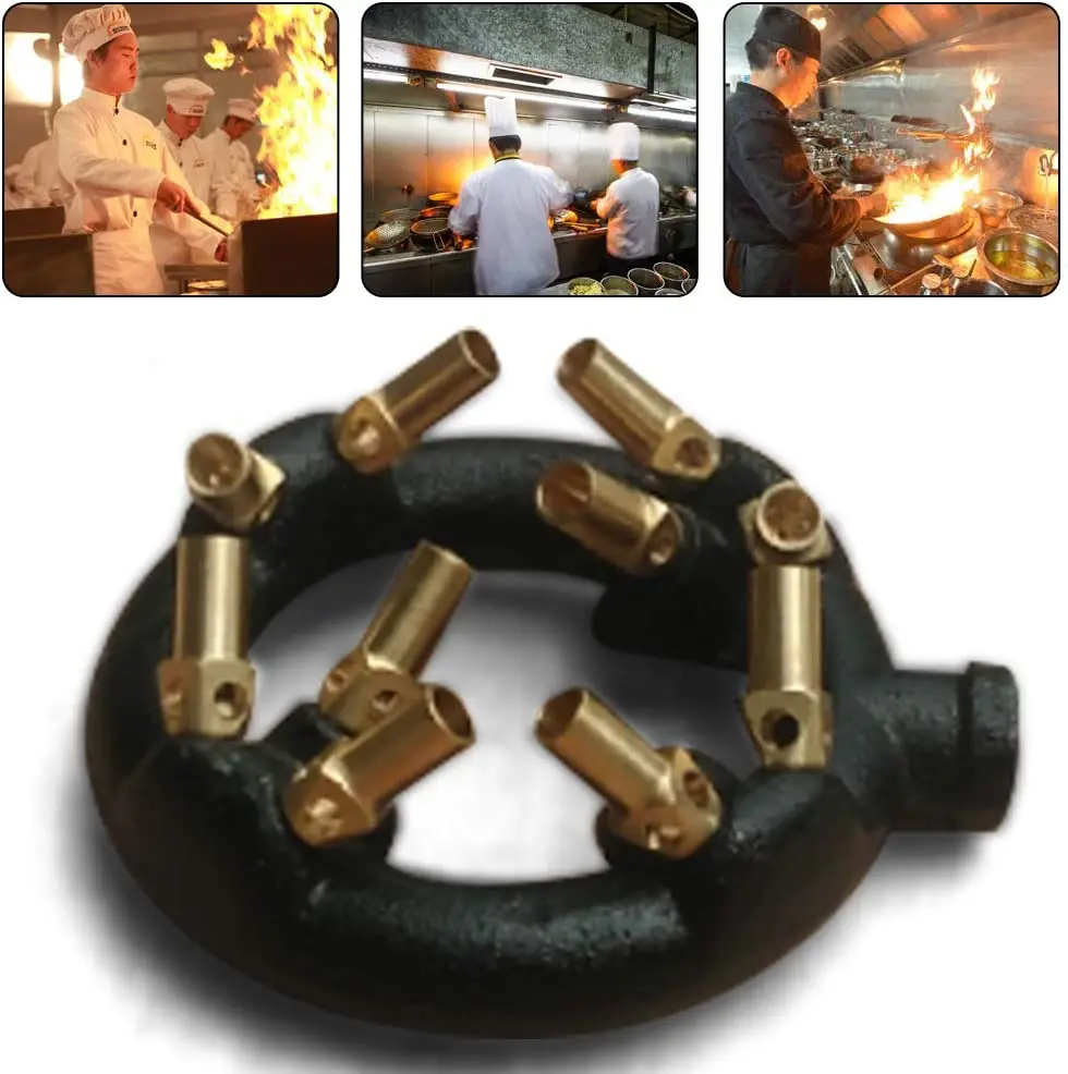 

10 Heads Natural Gas Jet Burner Cast Iron Brass Tip For Chinese Wok Stir Fry