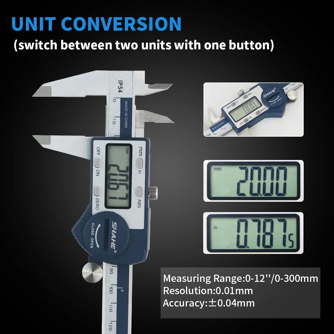 Shahe Stainless Steel Body LCD Gauge Vernier Measuring Tool Digital Caliper Vernier Gauge Micrometer Digital Caliper 0-300 mm