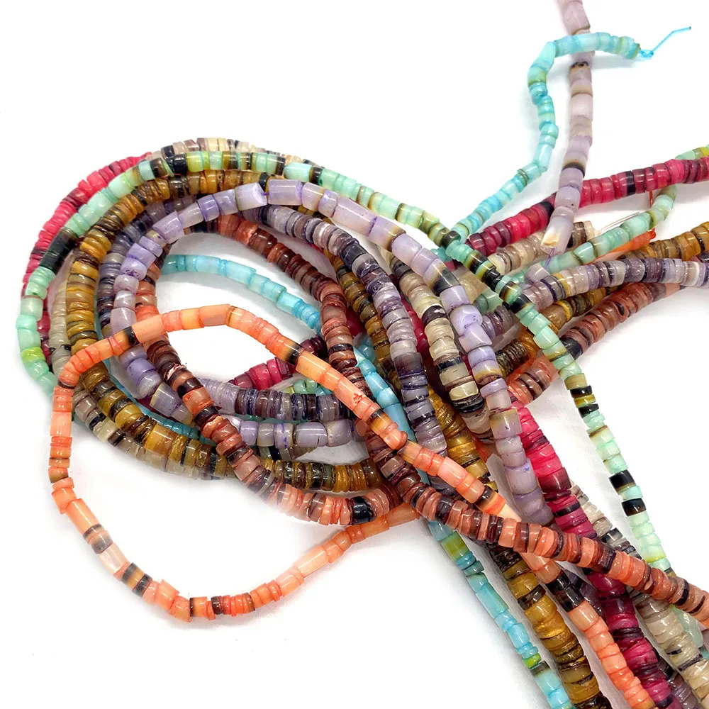 

Irregular Flat Round Natural Seawater Shell Beads Mixed-color Dyed Shell Straight-hole Loose Bead DIY Jewelry Accessory 1strand