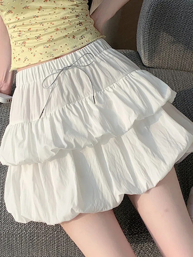 

Потрясающая женская летняя юбка А-силуэта с эластичной талией, свободного кроя, стройнящая, предотвращающая просвечивание, многоярусная, в корейском стиле, с высокой талией