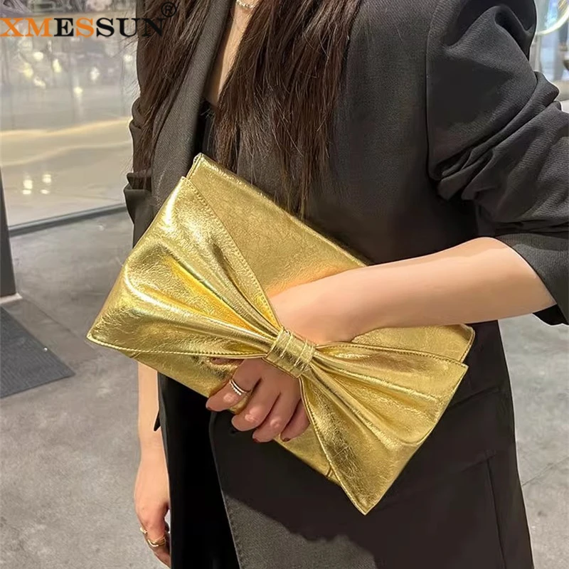 XMESSUN Women New Cowhide Clutch Bag,Designer Luxury Brand Genuine Leather Shoulder Messenger Bag Female Envelope Pouch Bow Bag