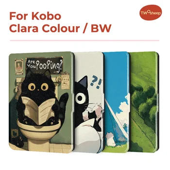 Kobo Clara Color BW 보호 커버용 Twosheep 6인치 자동 슬립 웨이크 기능 페인트 패턴이 있는 전자책 케이스