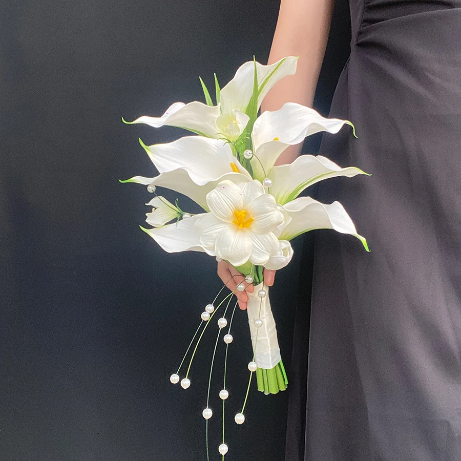 High imitation calla lily tulip pearl bouquet niche elegant texture Chinese wedding certificate engagement bouquet