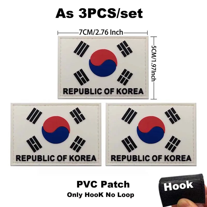 3 Stück/Südkoreanische Flagge, Totenkopf-Taktikabzeichen, gestickte Aufnäher, PVC-Applikationen, Rucksackaufkleber, Moral-Emblem für Kleidung, Hüte – Detail 5