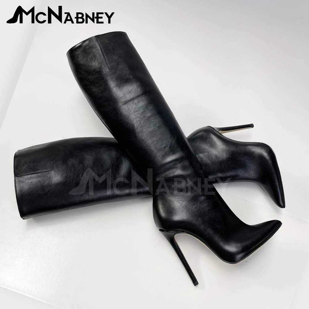 Multicolor Knee High Leather Boots Custom Color Side Zipper Boots Classic Style Stiletto Boots Pointed Toe Handmade Women Boots