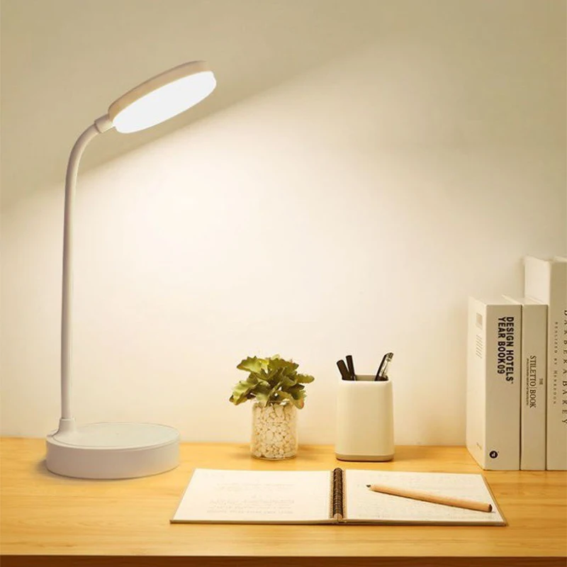LED Rechargeable Bedside Table Lamp USB Plug 3 Modes Dimming Eye‑Friendly Reading Desk Night Light for Study Room