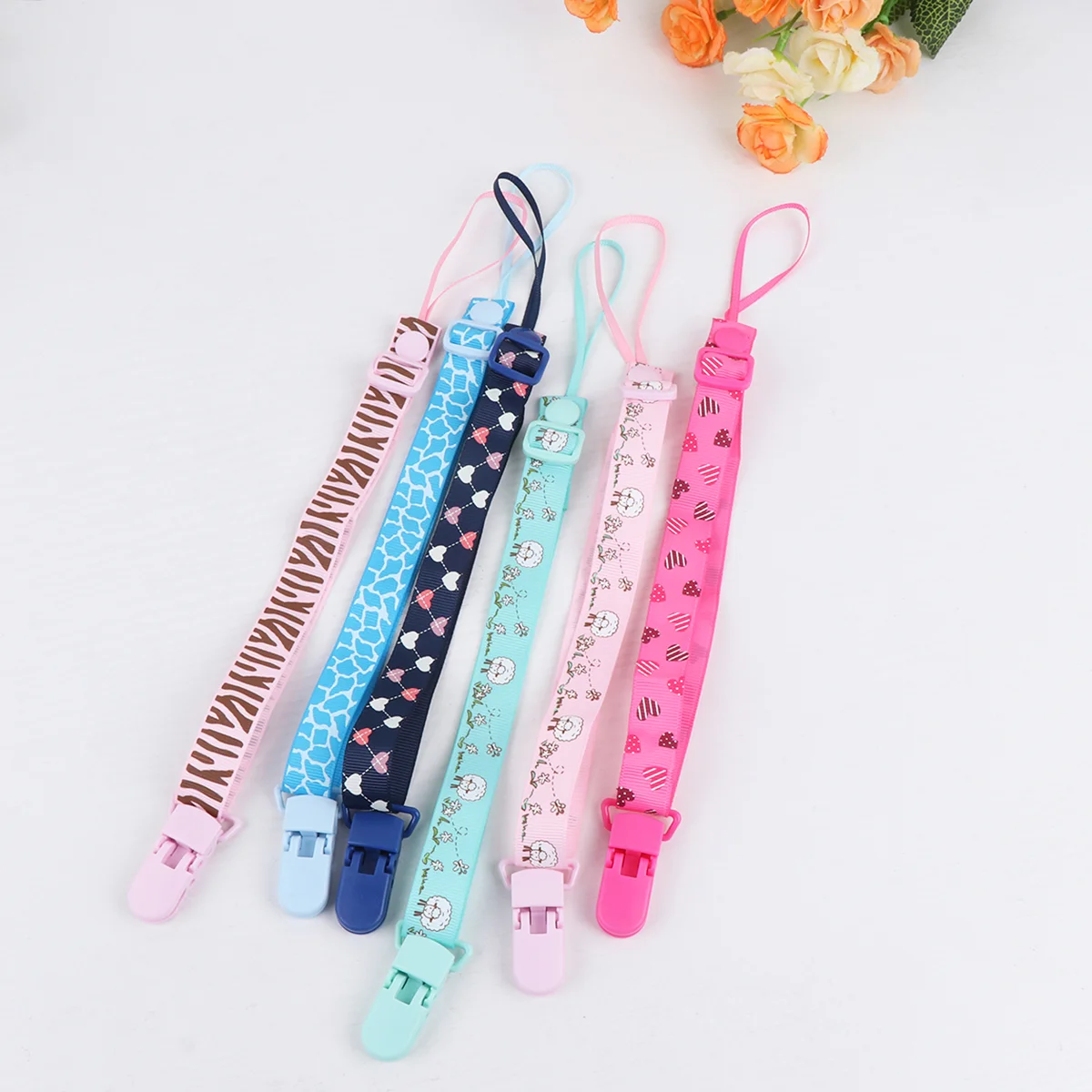 6PCS Adjustable Infant Pacifier Clips Lanyards Baby Soother Teething Clips Strap Holder pacifier holder