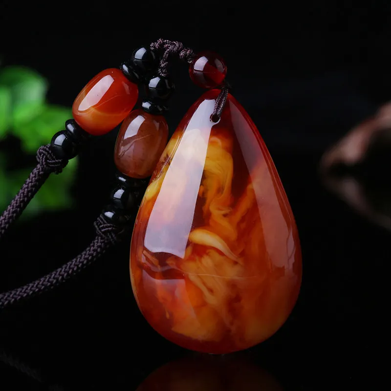 Amber Old Beeswax Pendant Water Drop Necklace for Men and Women Yellow Chicken Grease Tranquility and Peace Plate Ethnic Sweater