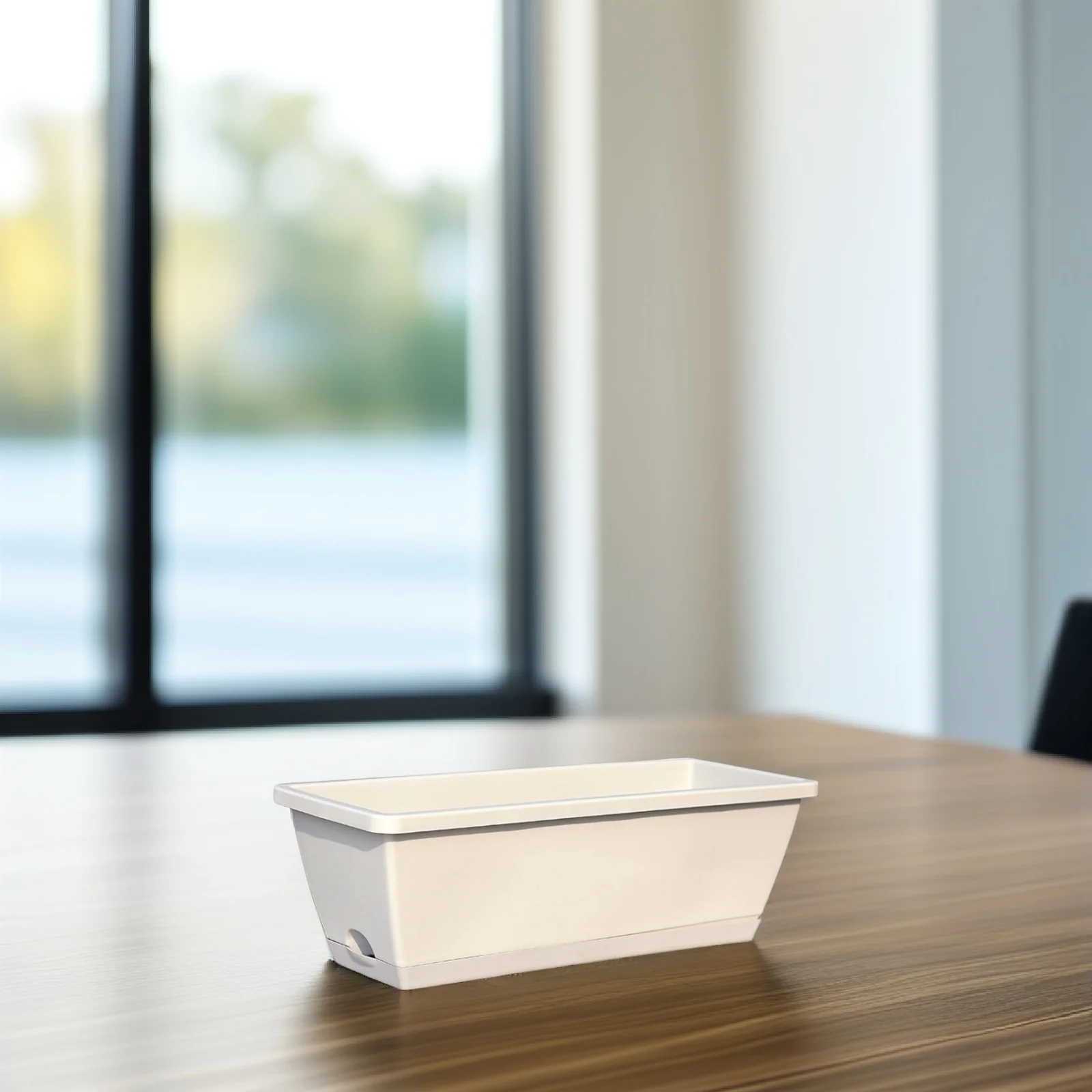 1pc Large Rectangular Resin Plant Pots Light Grey Thickened Design Drainage Holes Balcony Gardening Vegetables Planting Basins