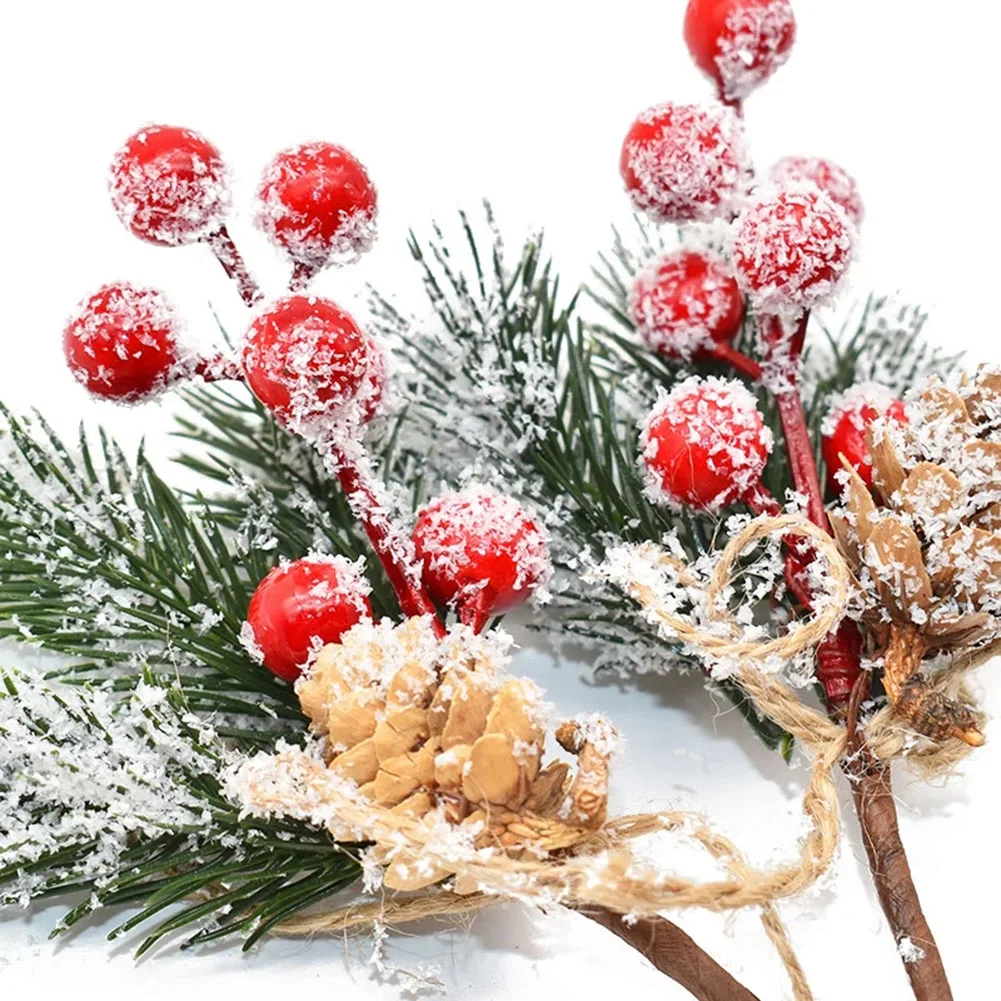 

5/10pcs/set Christmas Red Fruit Bouquet Xmas Tree Red Berry Flower Decoration Garland Holly Pine Cone Branch Home Party Pendants