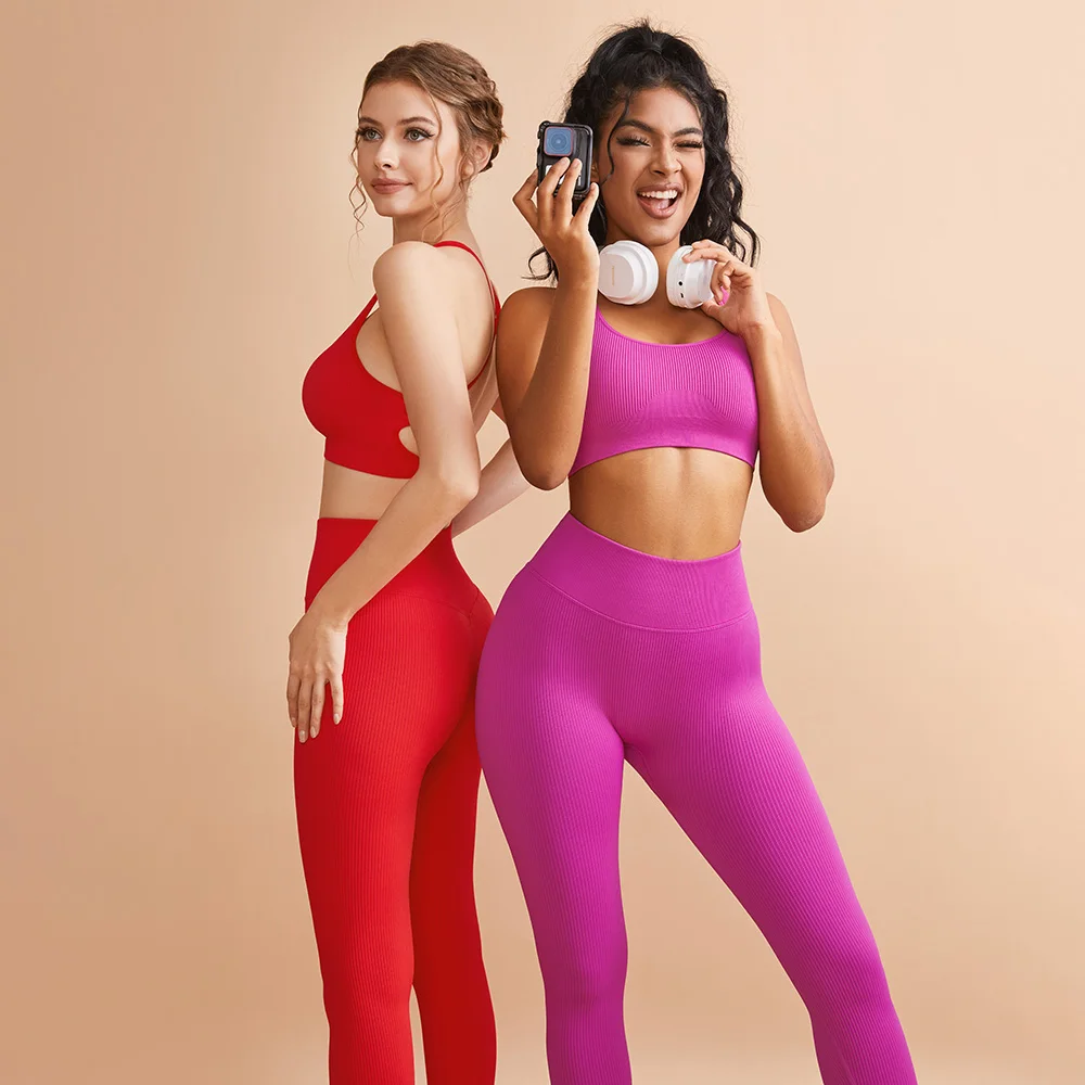 سلس اليوغا الدعاوى النساء عارية الذراعين الرياضة الصدرية عالية الخصر طماق الزي الصالة الرياضية مجموعة اللياقة البدنية تجريب ملابس رياضية ملابس حريمي #2