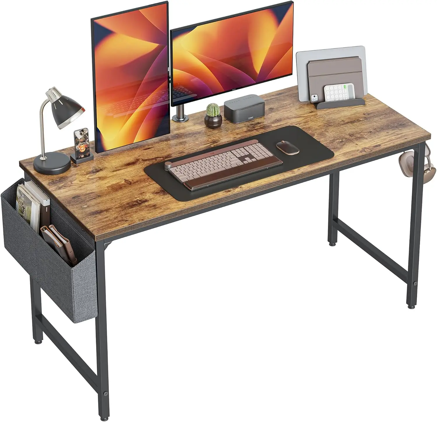 

Study Computer Desk 63" Home Office Writing Small Desk, Modern Simple Style PC Table, Black Metal Frame, Rustic Brown