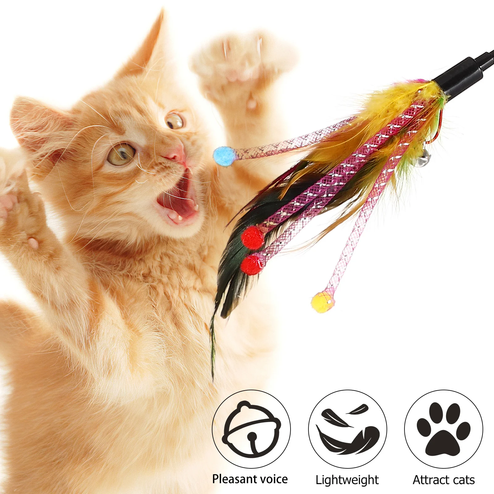 4Pcs Cat Teaser Set Colorful Bell Interactive Stick Household Scratching Prevention Fun Pet Playing Cat Teaser