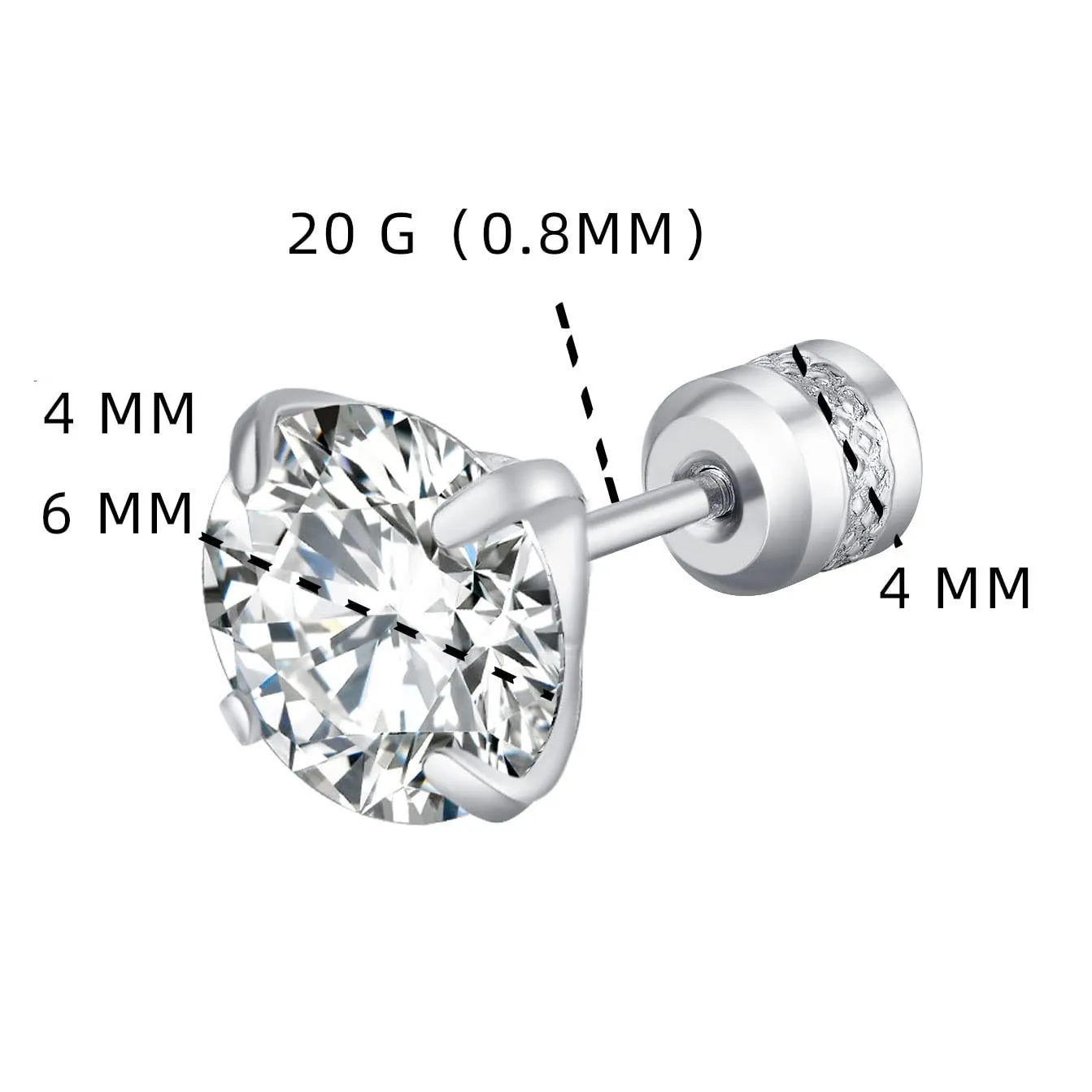 1-5 Pairs of Titanium Surgical Stainless Steel Cubic Zirconia Double-sided Screw Back Stud Earrings Set for Sensitive Ears 4/6mm