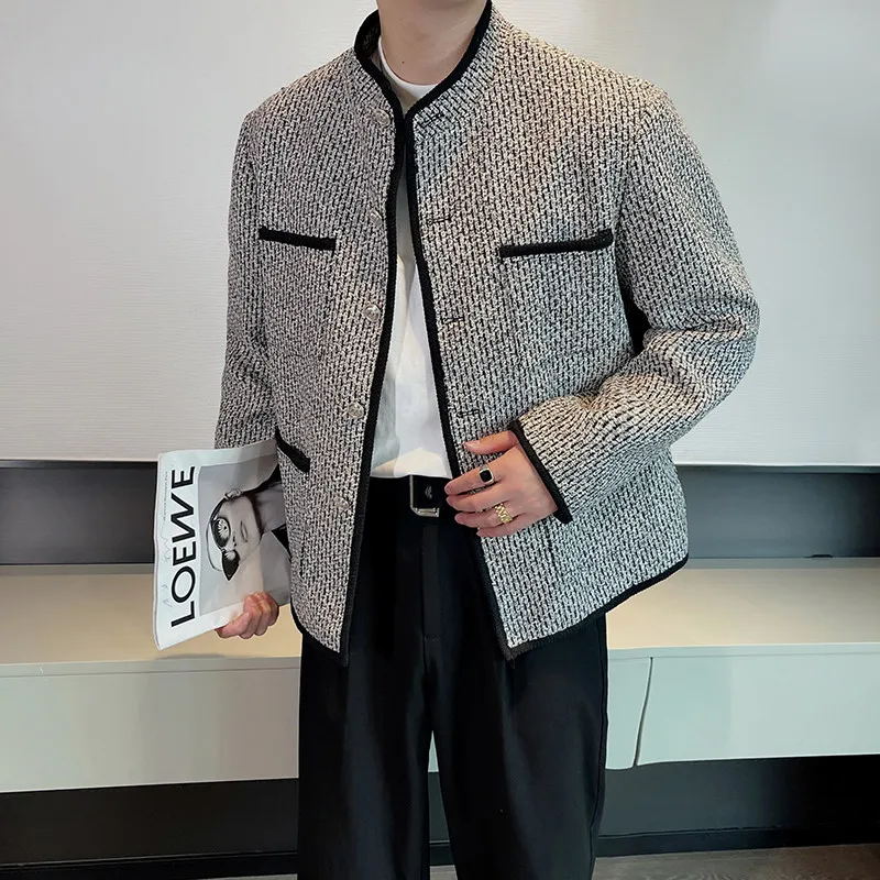 

Korean Sle Casual Knitted Color Blo ort Jaet Men's Vintage Faion Trend High-End Feeling Embellied Polyester Jaet