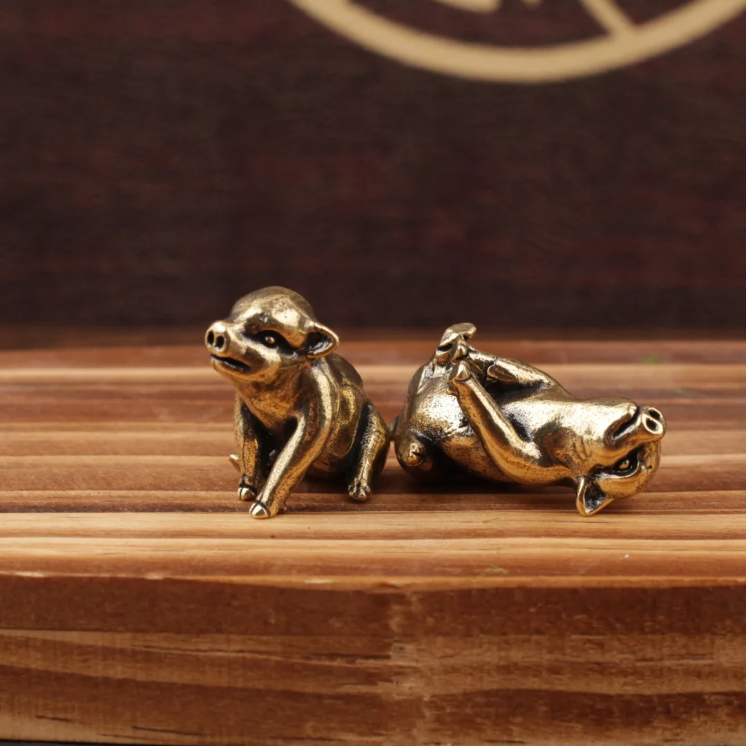 1/2 Stück antike Bronze-Schweinchen-Sammler-Messingornamente, Retro Zwölf-Tierkreiszeichen-Schwein-Bronzeornamente – Detail 3