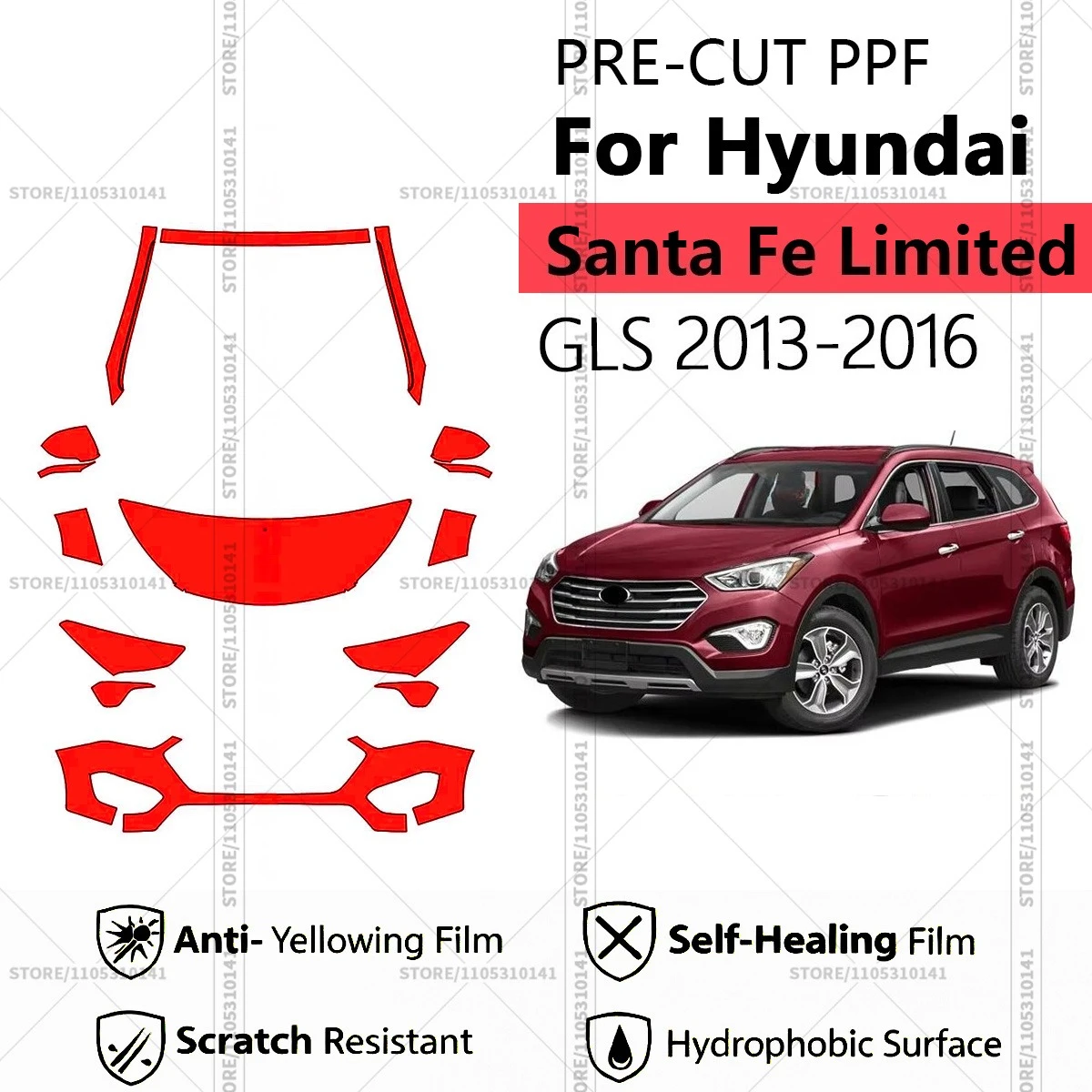 For Hyundai Santa Fe Limited-GLS 2013-2016 Pre-Cut Paint Protection Film PPF Transparent Car Film Automotive PPF Front Kit