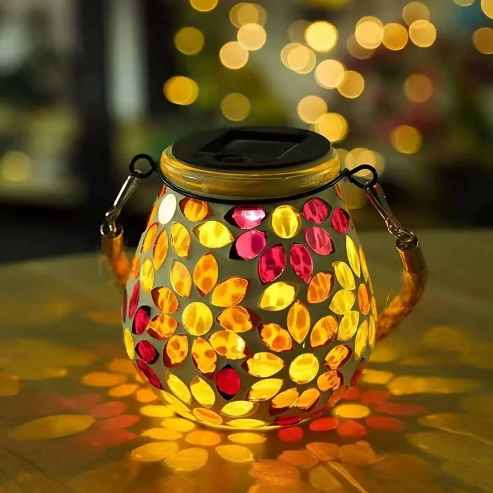 Solar Mosaic Lantern Ambient Radiance Solar Glass Lantern Handheld Table Lamp Handmade Look Warm Soft Radiance for Nighttime