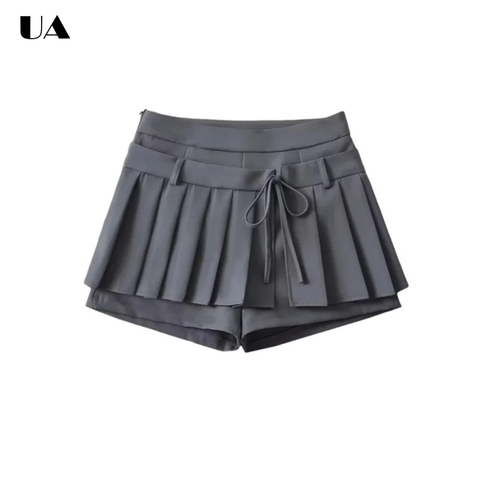 

Preppy Style Ruched Mini Skirt for Women, Baddie Lace-up Bow Unique Skirts, Trendy Solid Women's Skirts, Safety Zipped Skort
