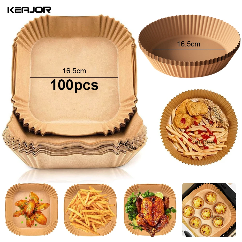 100 pces fritadeira de ar papel de cozimento descartável antiaderente esteira de cozimento à prova de óleo bandeja de papel de isolamento para 3-5l óleo livre airfryer bpa livre