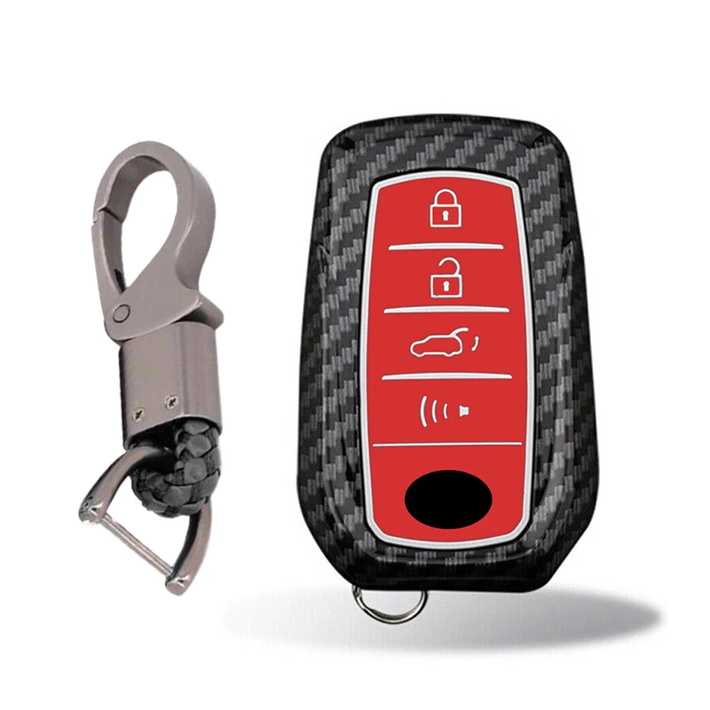 

Женская крышка, 4 кнопки, зернистость из углеродного волокна и красный цвет, подходит для Toyota Venza, Land Cruiser, Tundra 2023 2022