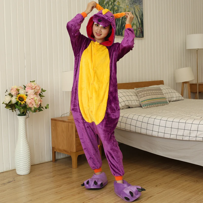 Adult Animal Cartoon Pajamas Women Sleepwear Unisex All in One Pyjamas Animal Suits Cosplay Spyro Dragon Garments Winter Onesies