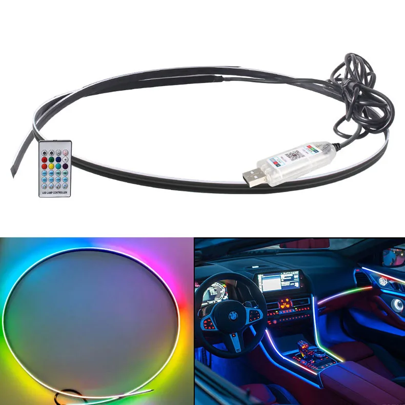 

110Cm Car Ambient Light Streaming Illumination Mood Light Usb Plug No Wiring Center Dashboard Decorative Light Bar