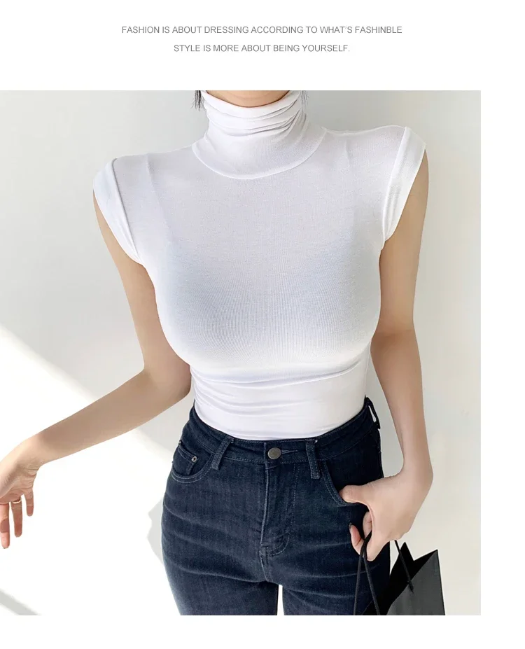 2026 Frühling Sommer Ärmelloses Rollkragen-T-Shirt für Damen Trendiges Vielseitiges Layering-Oberteil Stylisches Slim-Fit Basic-Unterhemd für Frauen – Detail 7