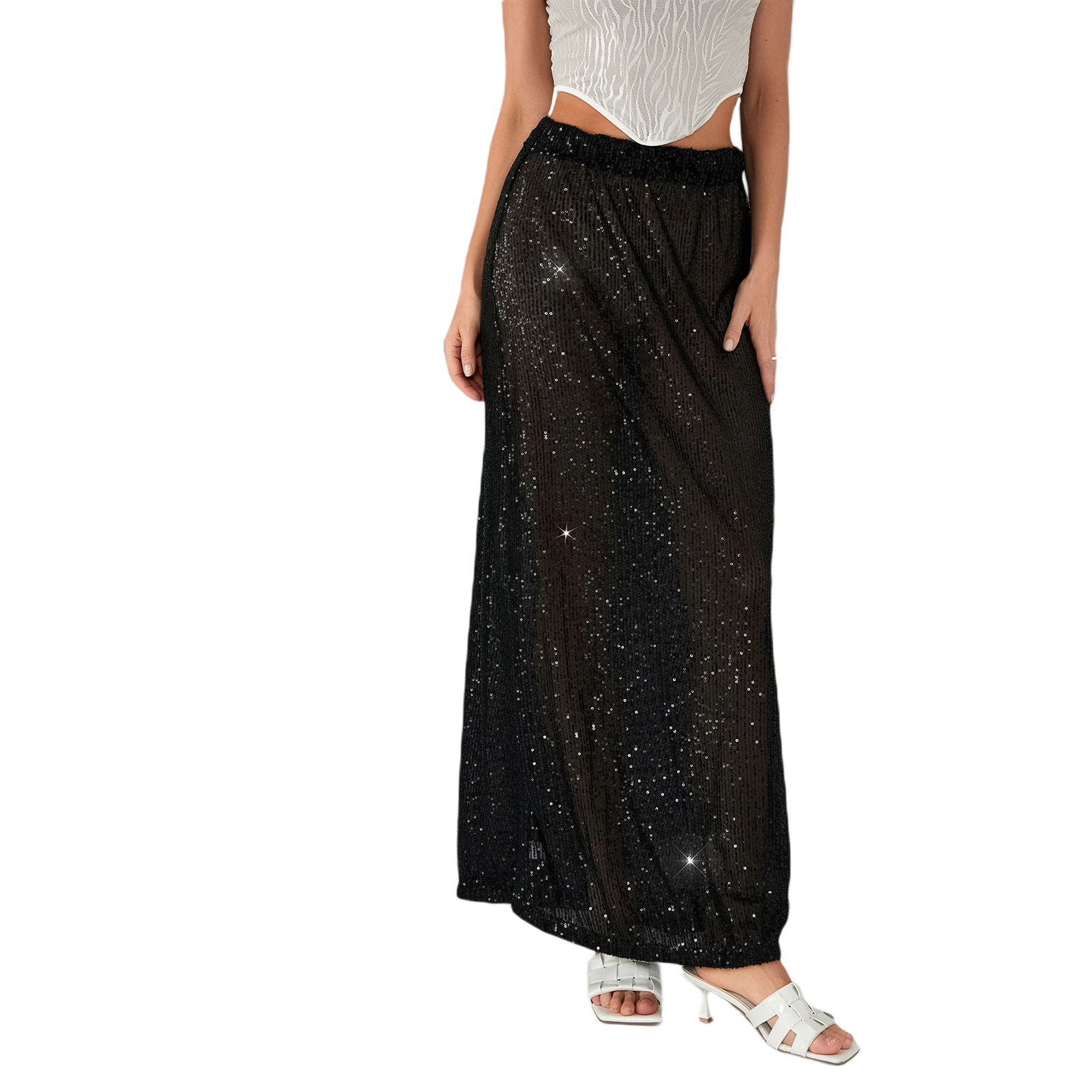 

2024 Women's Sequins Long Skirts Low Waist Party Slim Skirts Spring Summer Fashion Female Casual Skirts Streetwear