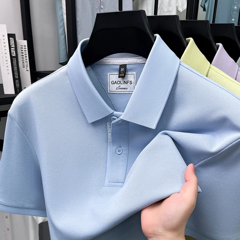 100% cotton short sleeve men's polo shirt fashion brand letter embossed summer breathable comfort casual solid color new T-shirt