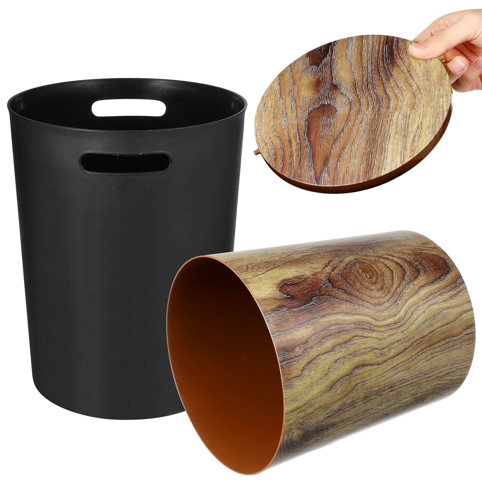

Imitation Wood Grain Trash Can Plastic Large Capacity Swing Lid Waste Bin Home Kitchen Bathroom Household Garbage Bucket