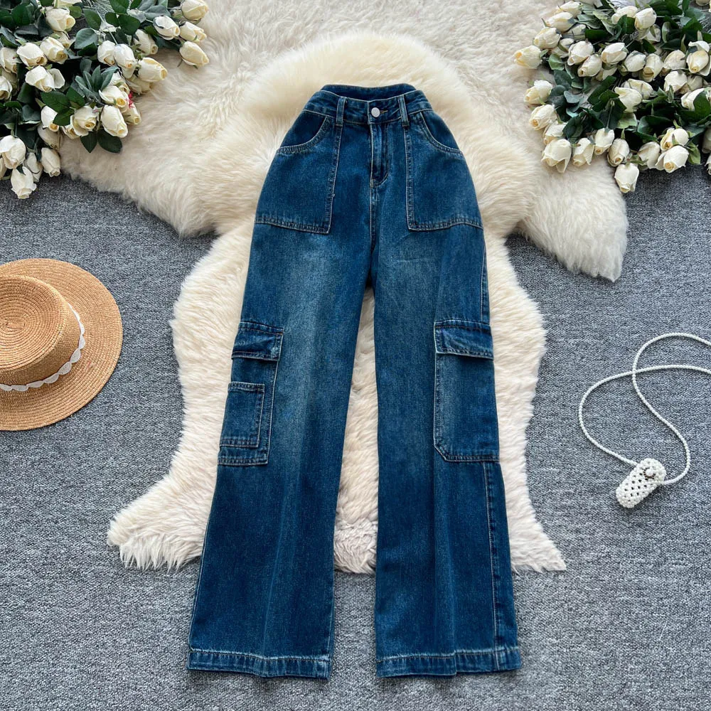 

Denim Pant Women Jeans Vintage Wide Leg Long Pants Slim Fit High Waist Straight Trousers Y2k Streetwear Elegant Work Casual