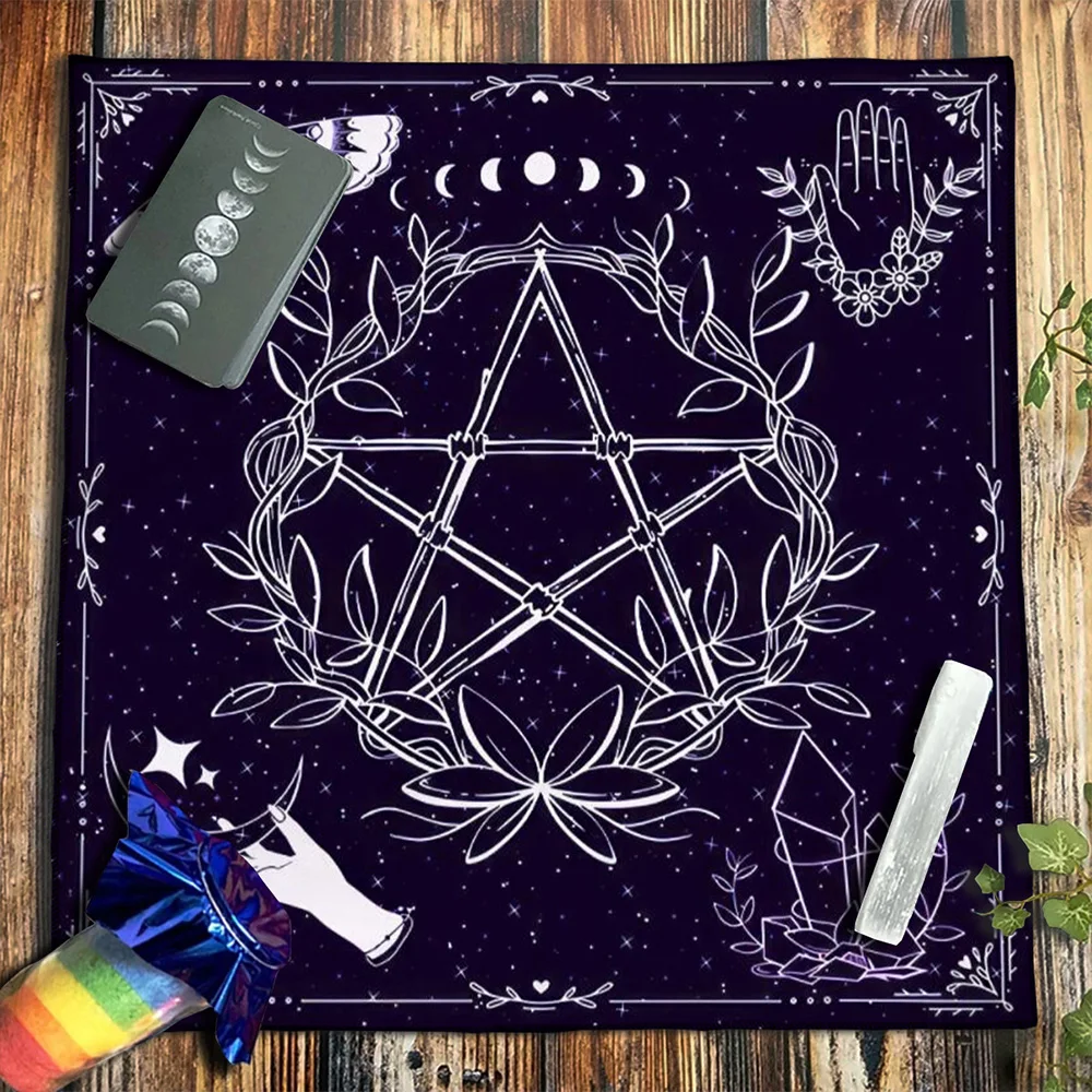 Tarot Cloth Pentagram Moon Phase Luna Death Head Moth Tarot Tablecloth Oracle Mat Card Pad Divination Altar Cloth Wall Rug