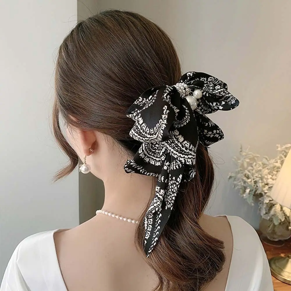 Retro Girls Plaid Pearl Pattern Women Spring Clip Bow Hair Clip Houndstooth Hair Accessories