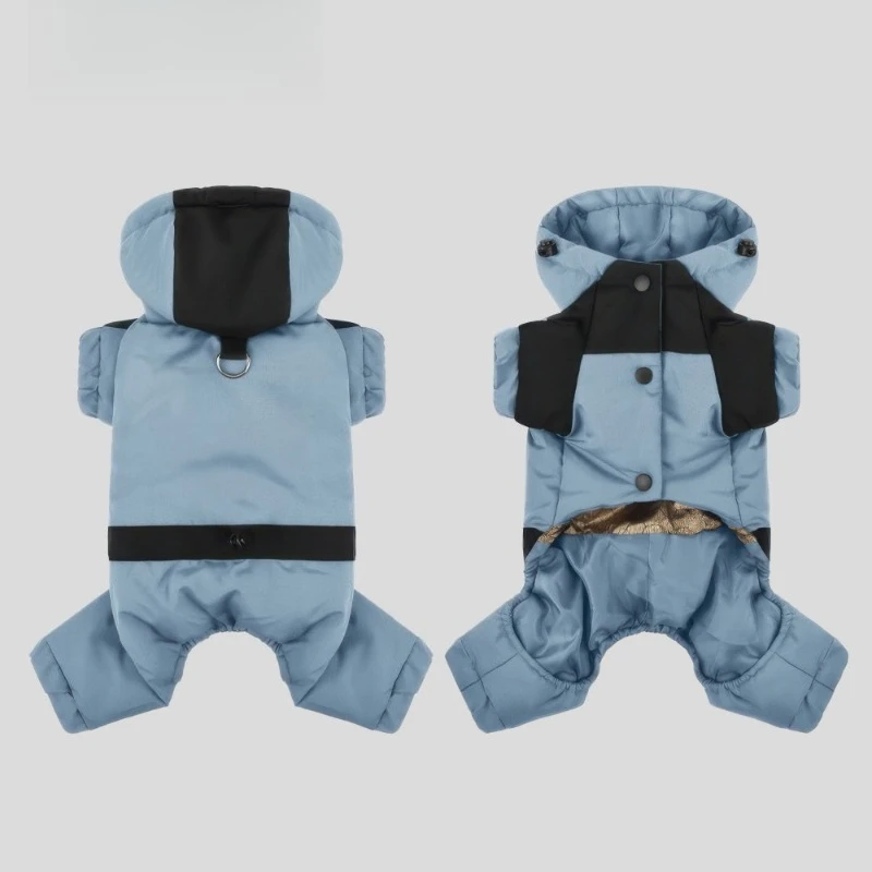 Winter Warm Hooded Puppy down Jacket Four-Legged Dog Coat with Traction Hole for Teddy Bichon Schnauzer - Pet Warmth And Safety