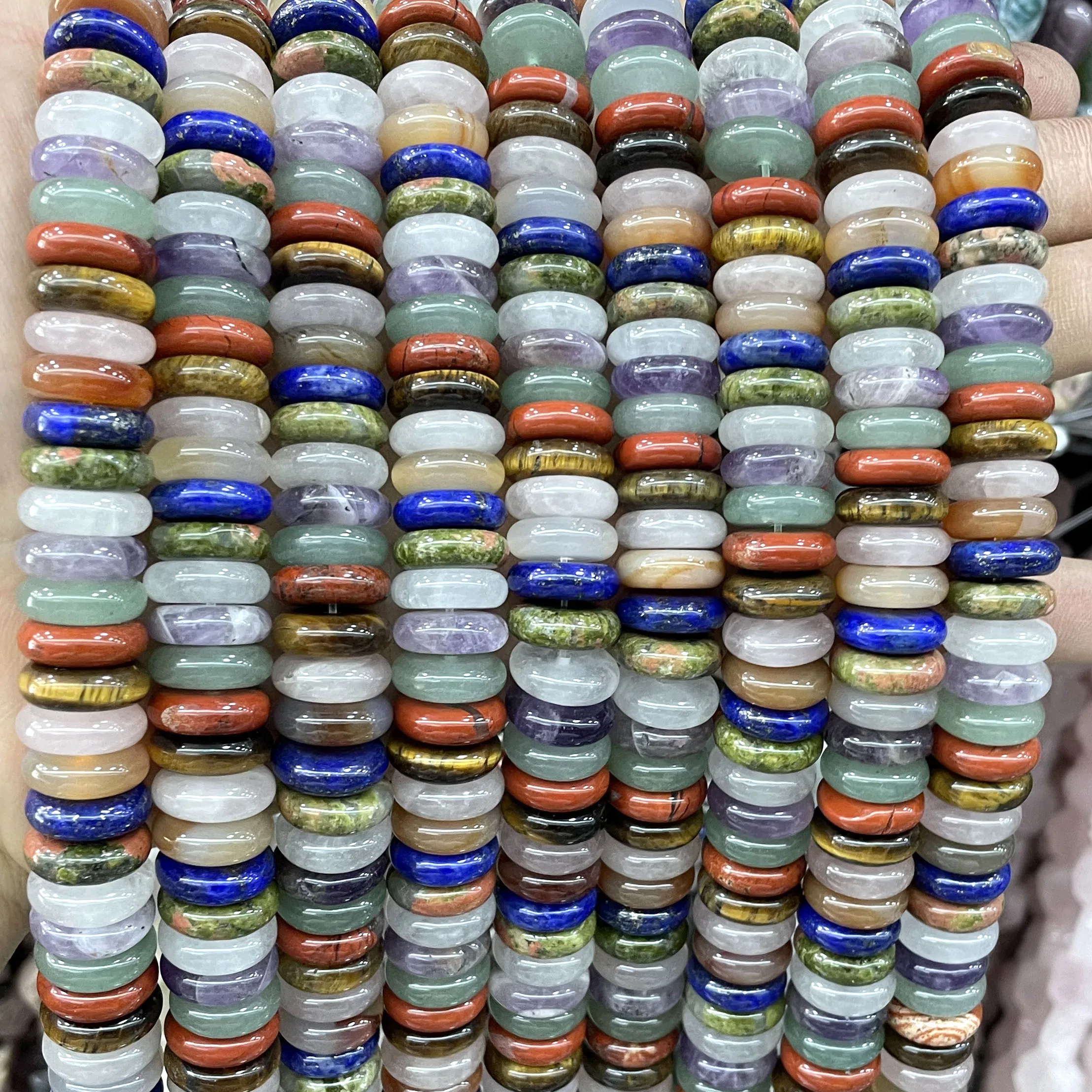 4X12MM Naturstein Rondelle 7 Chakra Quarz Jaspis Achate Flache Runde Spacer Perlen Für Schmuck Machen DIY armband Zubehör – Detail 1